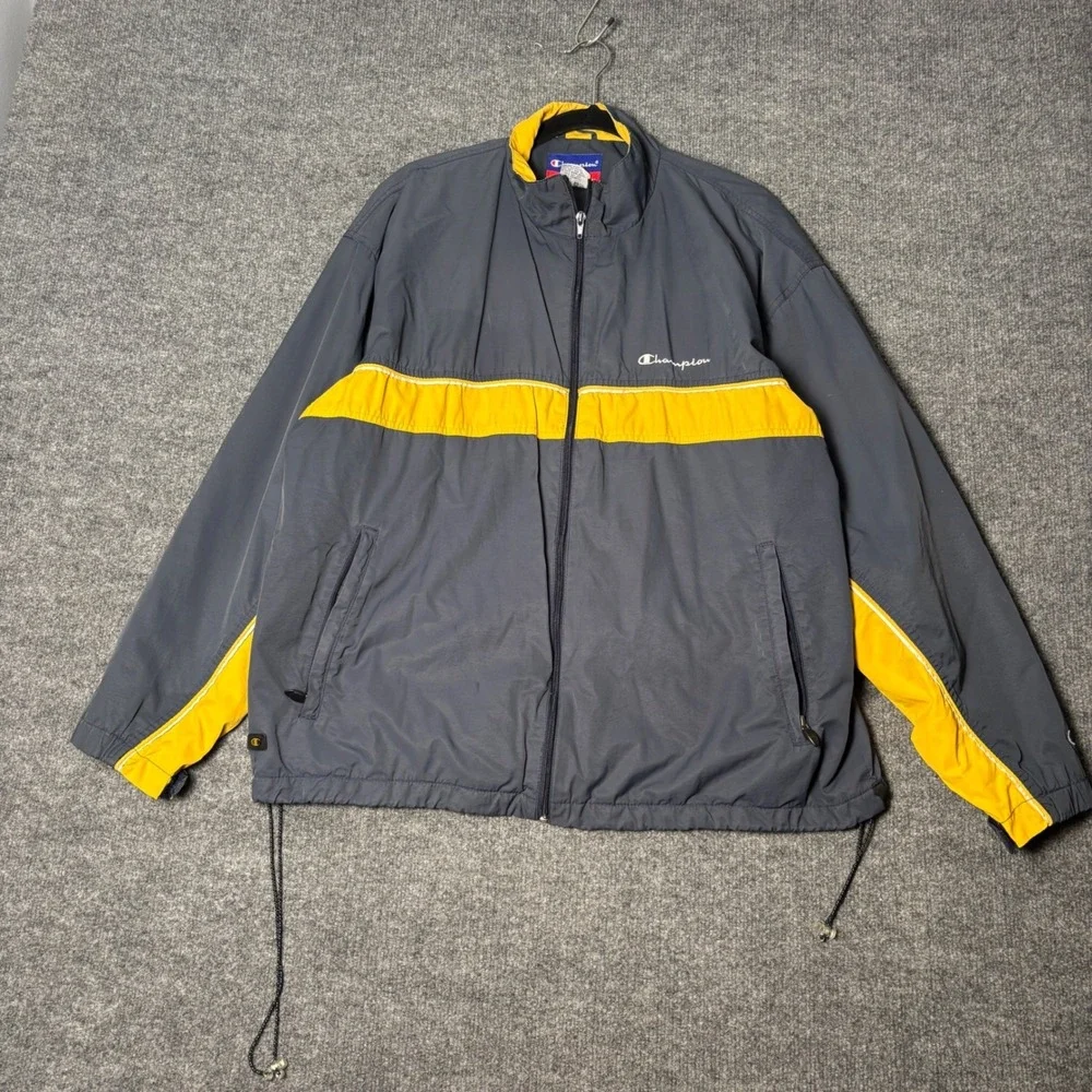 Champion Windbreaker Jacket Men's XL Gray‎ Yellow Colorblock Vintage
